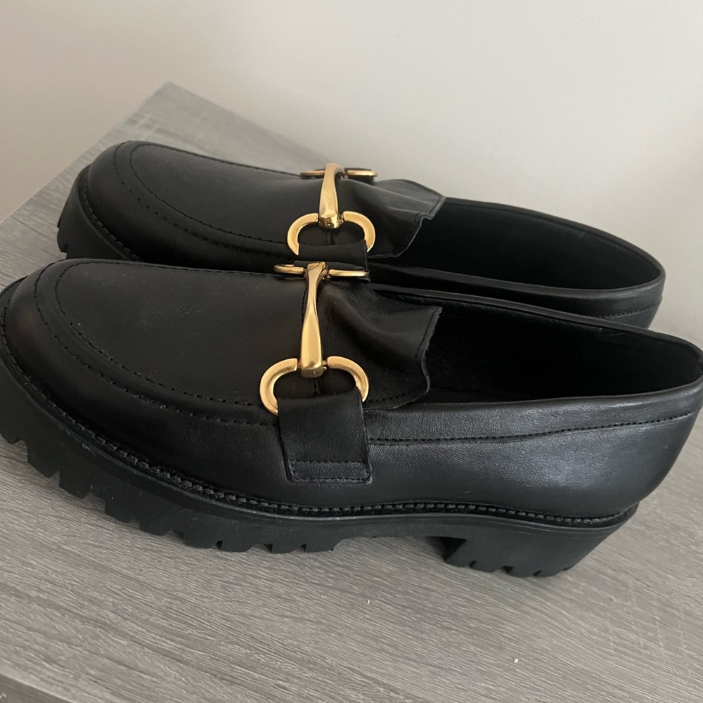 Steve Madden Black Loafers with Gold Accent